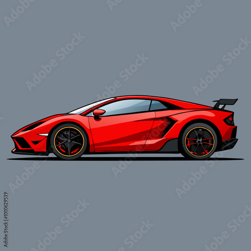 Red illustration of a modern sports car with a sleek, aerodynamic design