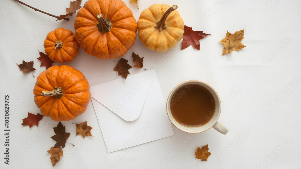 Autumn Harvest with Pumpkins and Coffee Scene Autumn Harvest with Pumpkins and Coffee Scene