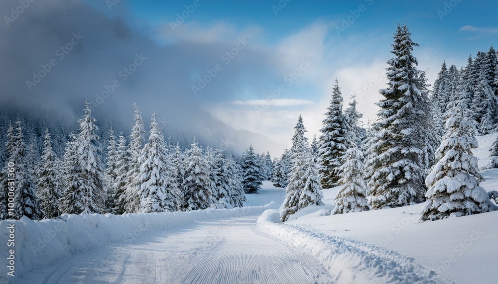 Snow-covered forest path Snow-covered forest path