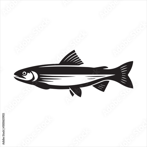 Arctic char Fish Vector illustration in black and white -  Fish Clipart Design
