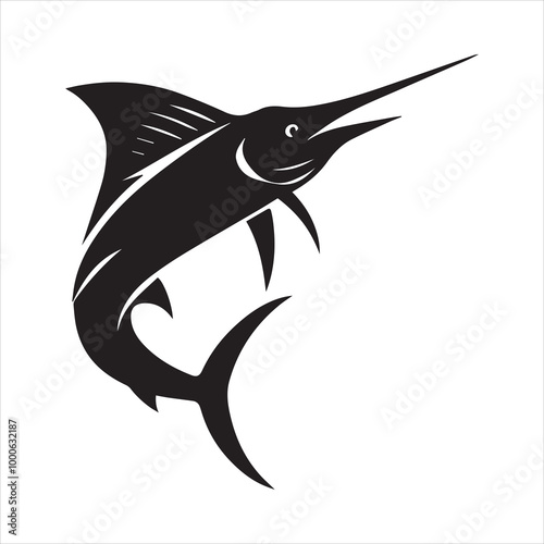 Blue marlin Fish Vector illustration in black and white - Fish Clipart Design
