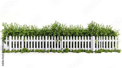 White Picket Fence with Green Bushes