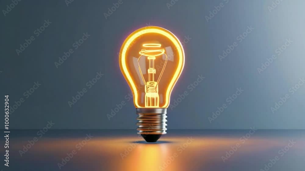An illuminated light bulb glowing warmly against a minimalist background. An illuminated light bulb glowing warmly against a minimalist background.