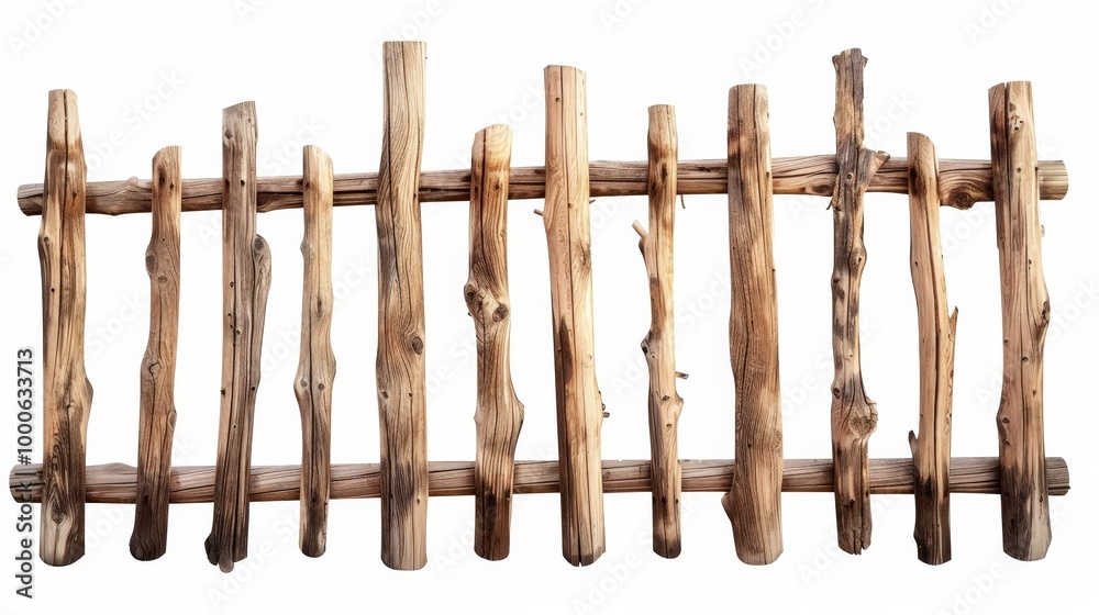 Obraz premium Rustic Wooden Fence Isolated On White