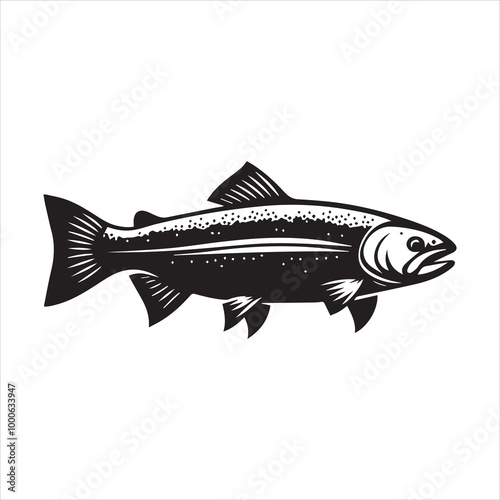 Rainbow trout Fish Vector illustration in black and white - Fish Clipart Design

