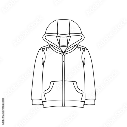 Kids Zipper Hoodie Jacket in outline flat icon. Vector illustration in trendy style. Editable graphic resources for many purposes.