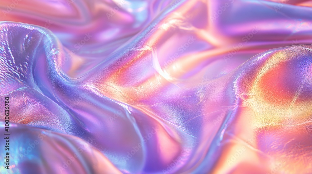 Vibrant Iridescent Holographic Fabric with Colorful Reflections and Textures