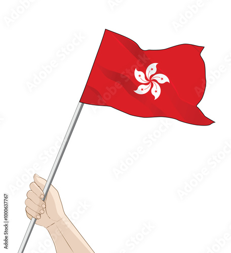 hand holding a waving hong kong flag vector