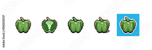Pixel art  Bell Pepper. 8bit Game Style Pixelated Sweet Pepper Vegetable. Detailed Pixel Green Pepper icon with shading and different stroke. 