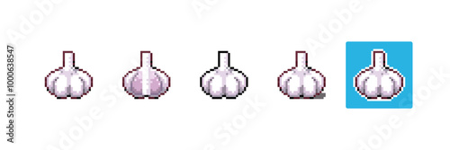 Pixel art Garlic. 8bit Game Style Pixelated Garlic Vegetable. Detailed Pixel Garlic icon with shading and different stroke. 