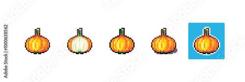 Pixel art Onion. 8bit Game Style Pixelated Onion Vegetable. Detailed Pixel Onion icon with shading and different stroke. 