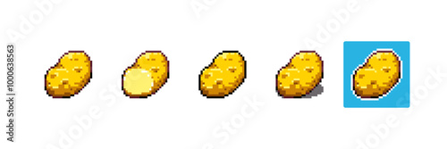 Pixel art Potato. 8bit Game Style Pixelated Potato Vegetable. Detailed Pixel Potato icon with shading and different stroke. 