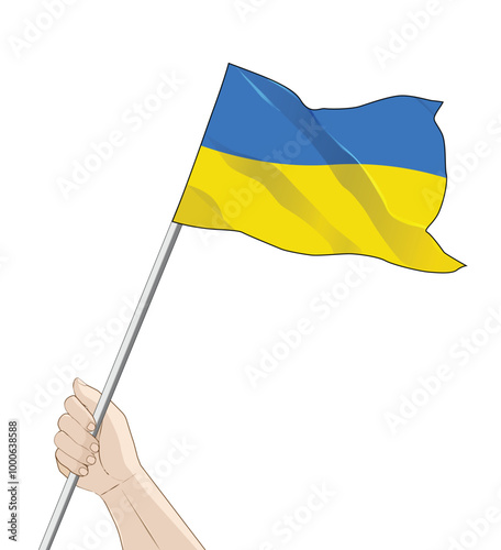 hand holding a waving ukraine flag vector