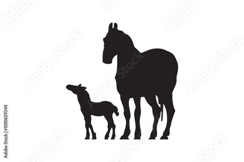 Horse Mother and Child silhouette illustration.