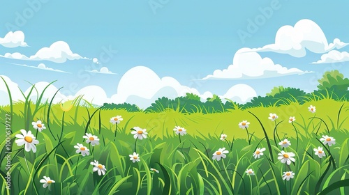 Adorable Cartoon Grassland Background: A Charming and Whimsical Scene. Delight in the Colorful and Fun Atmosphere