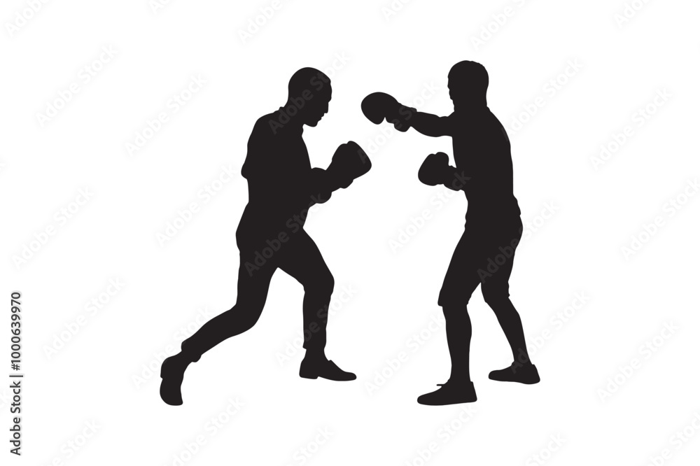 Two men boxers sparring silhouette illustration. Two men boxers sparring silhouette illustration.