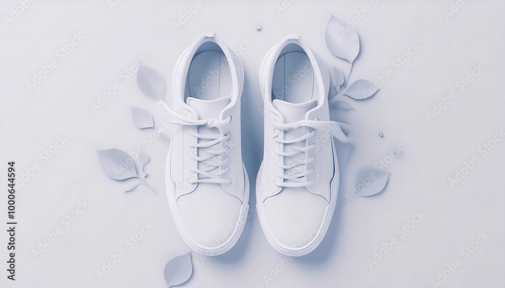 A pair of stylish white shoes placed neatly on a minimalist background A pair of stylish white shoes placed neatly on a minimalist background