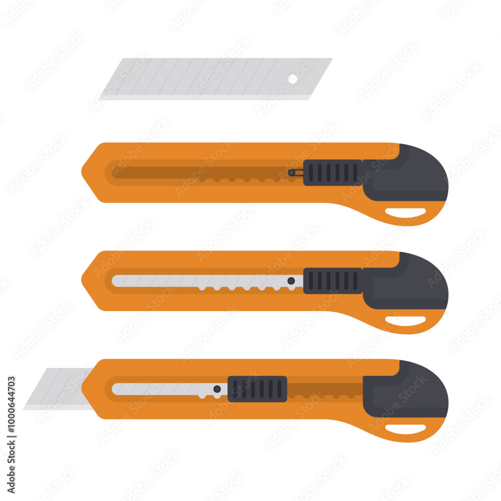 Orange Cutter Knife. Cutter with Replaceable Blades. DIY, Craft, and Office Tools Concept. Orange Cutter Knife. Cutter with Replaceable Blades. DIY, Craft, and Office Tools Concept.