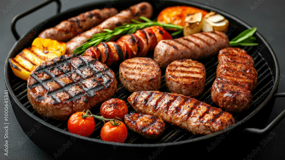 Enjoy a sizzling BBQ feast with perfectly grilled sausages, steaks, and vegetables. Char marks and smoky flavor create an irresistible meal straight from the grill to your plate. Enjoy a sizzling BBQ feast with perfectly grilled sausages, steaks, and vegetables. Char marks and smoky flavor create an irresistible meal straight from the grill to your plate.