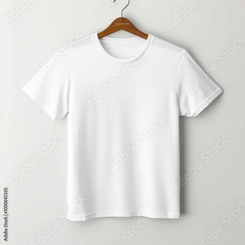 A white t - shirt with a white t - shirt hanging on a wooden wall.