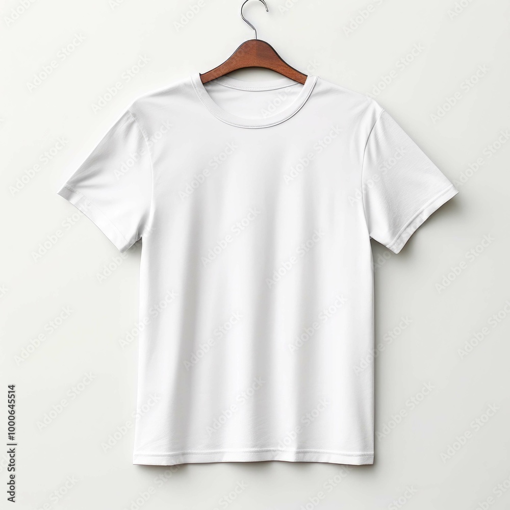 A white t - shirt with a white t - shirt hanging on a wooden wall. A white t - shirt with a white t - shirt hanging on a wooden wall.