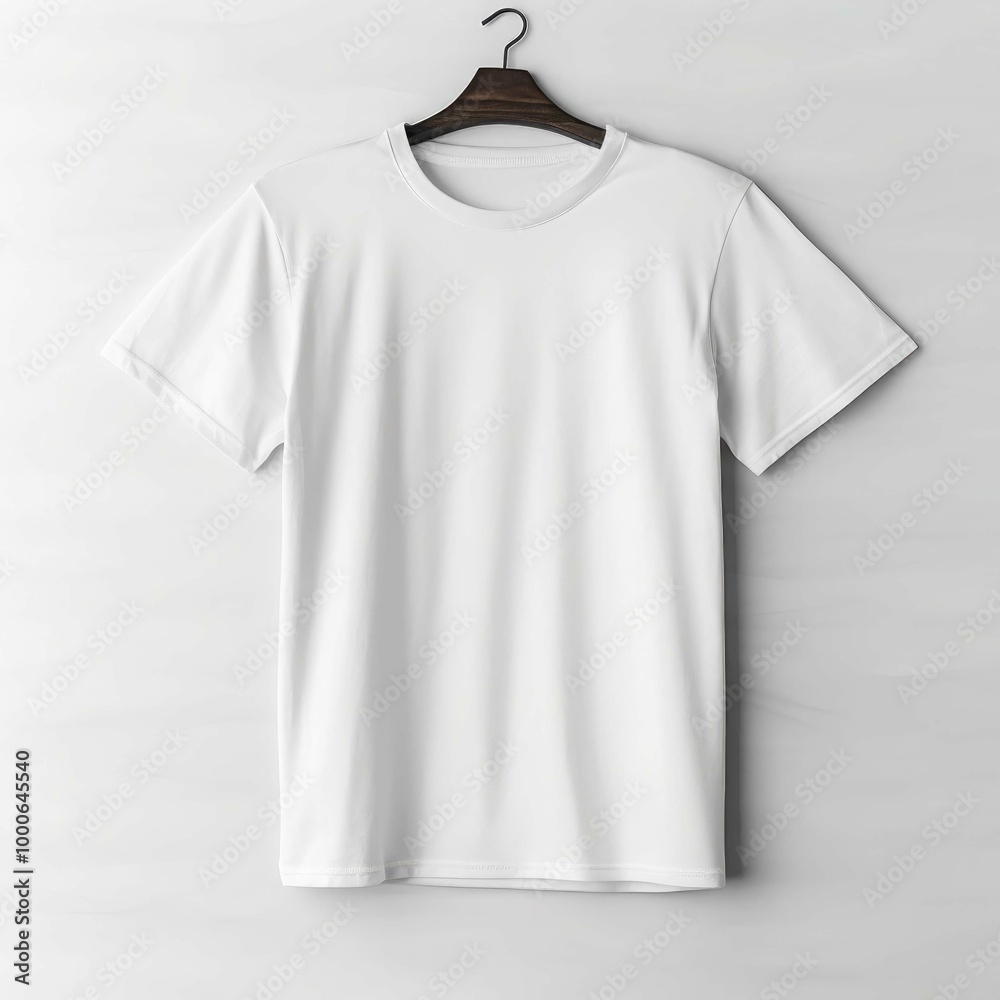 A white t - shirt with a white t - shirt hanging on a wooden wall. A white t - shirt with a white t - shirt hanging on a wooden wall.