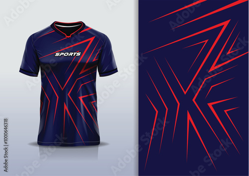 Sport jersey design template mockup sharp line for football soccer, running, esports,  red navy color