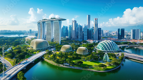 Singapore Skyline with Gardens by the Bay and Marina Bay Sands, Sinapore is Asian country photo