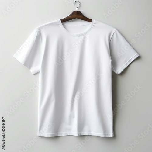 A white t - shirt with a white t - shirt hanging on a wooden wall.