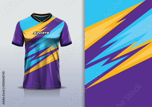 Sport jersey design template mockup sharp line for football soccer, running, esports, blue purple orange color