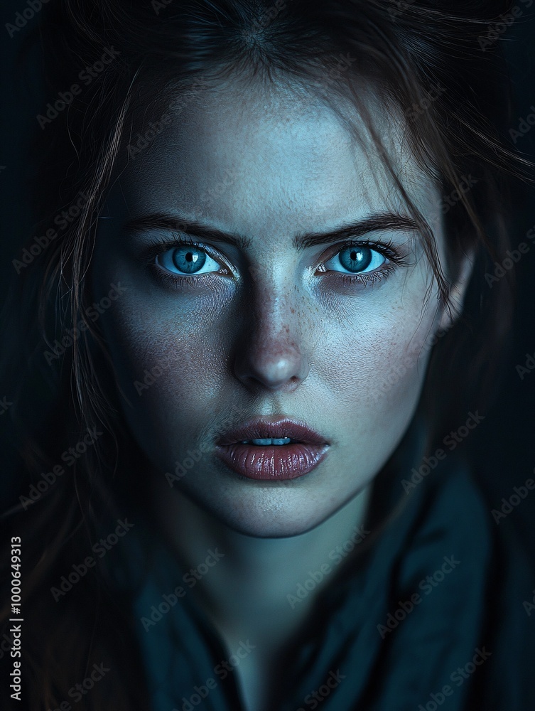 A striking portrait captures a woman with bold, piercing eyes, radiating a powerful sense of defiance. A striking portrait captures a woman with bold, piercing eyes, radiating a powerful sense of defiance.