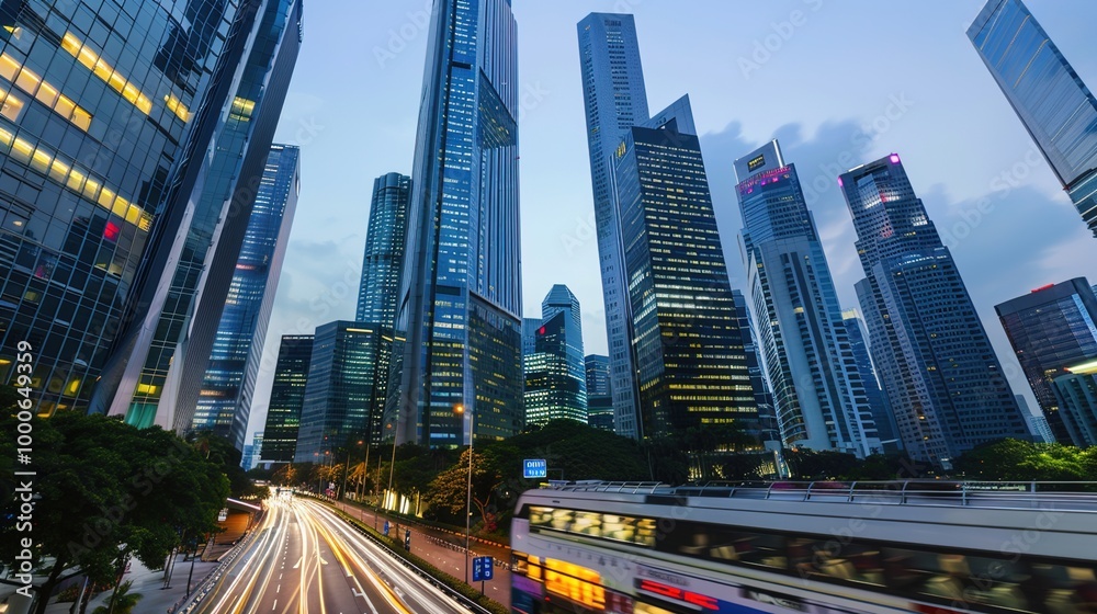 A high-rise cityscape showcasing the bustling financial district, representing growth, ambition,