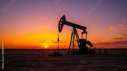 Petroleum Engineer Pump Jack in Action A pump jack nodding donkey in a desert or rural area