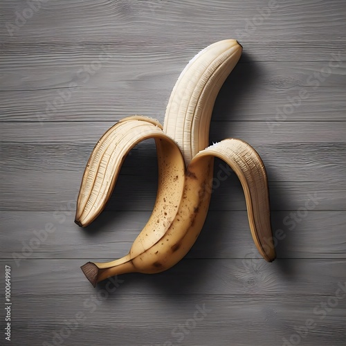 Half-Peeled Banana on a Wooden Surface