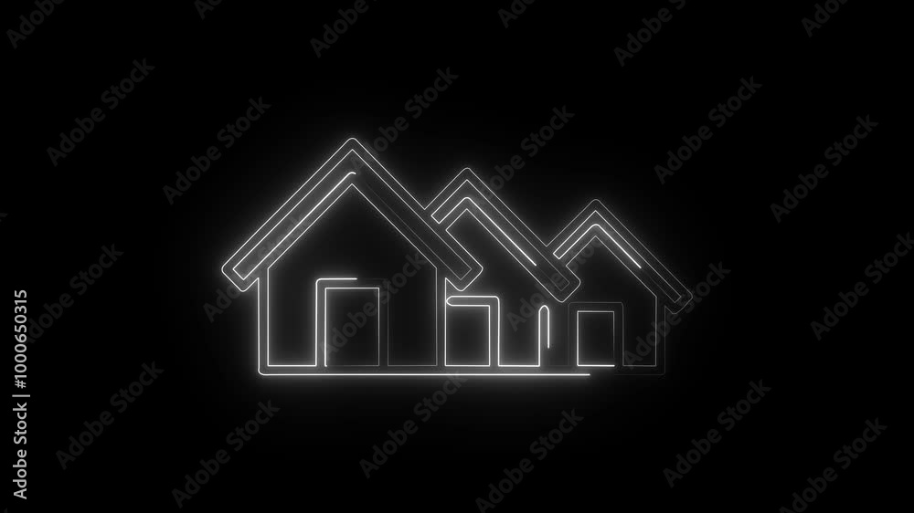abstract neon home icon animation . glowing 3 home icon animated and black background . abstract neon home icon animation . glowing 3 home icon animated and black background .