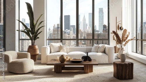 Fototapeta Naklejka Na Ścianę i Meble -  a luxurious and stylish living room in a new york city appartement
