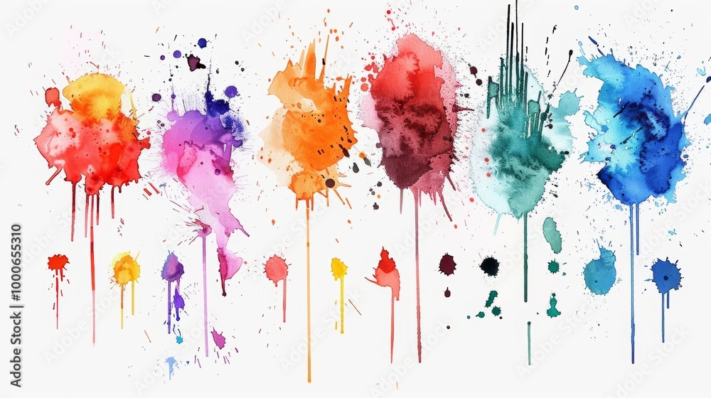 Fototapeta premium Vibrant Watercolor Splash Abstract Art Background with Colorful Drips and Blots