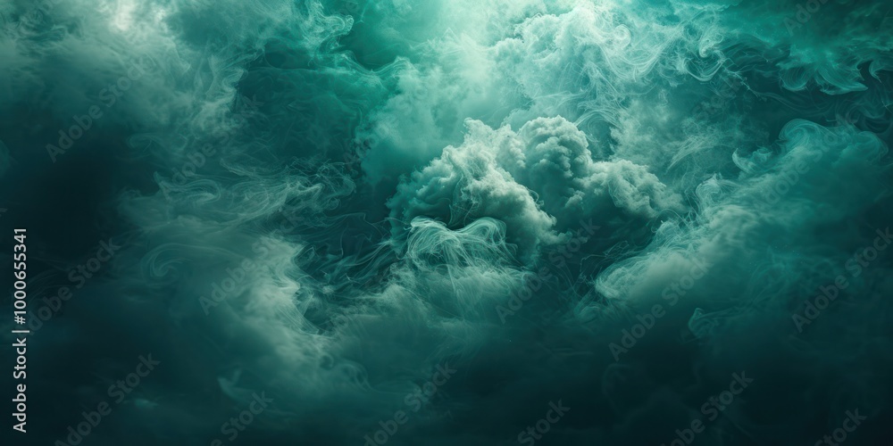 Obraz premium cloud sky green blue dark tone fear horror smoke mist heavy cumulus atmosphere background