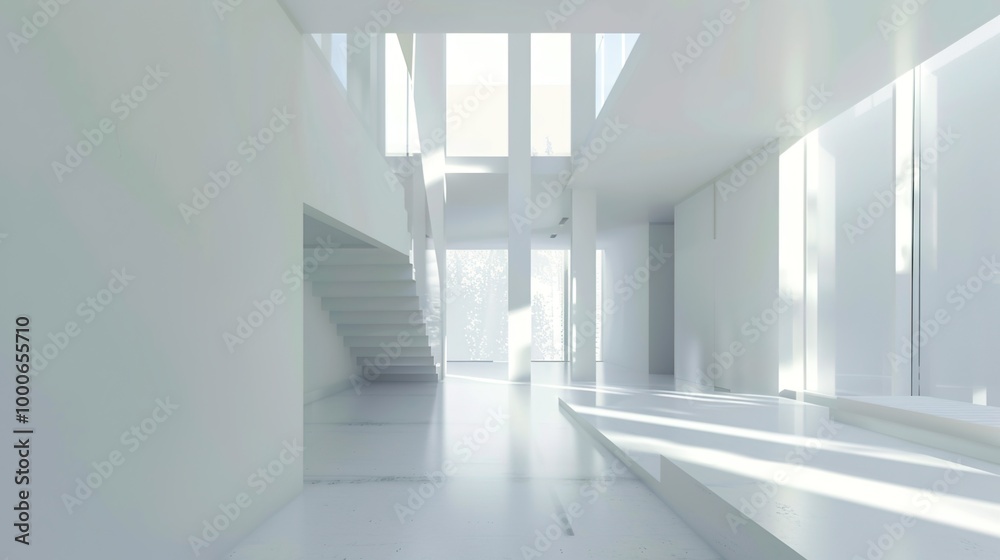 Obraz premium modern home, clean minimalist interior with empty frames on the wall, mockup 