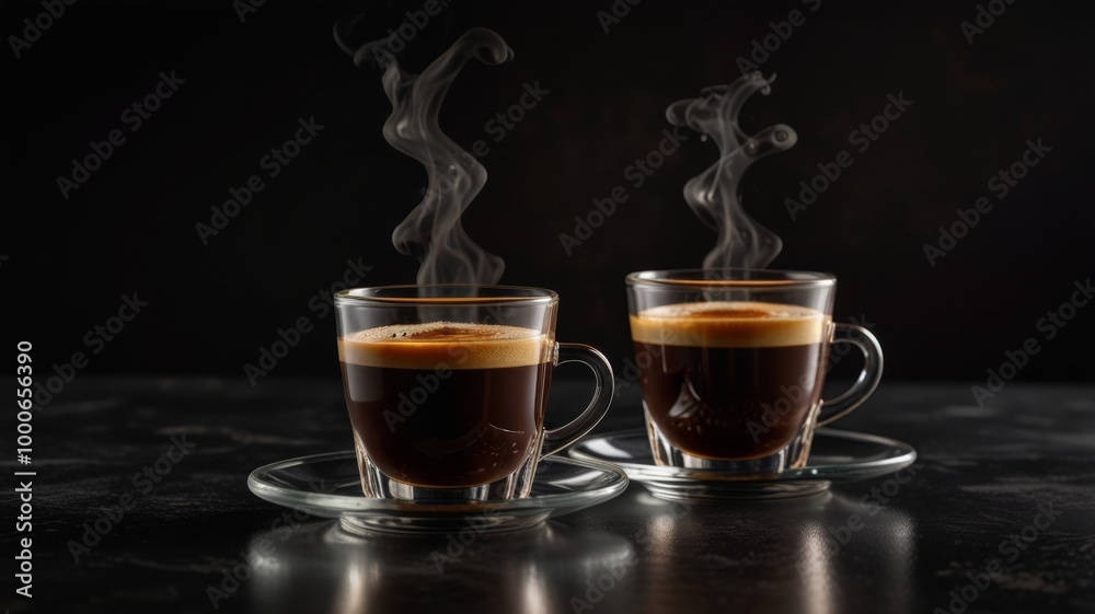 Rich espresso served in two glasses, set against a dark background for a bold coffee experience