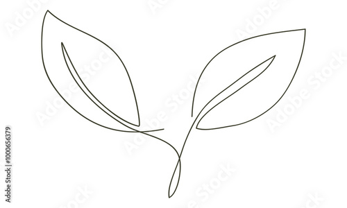 Leaves hand drawn line art one continuous.Vector illustration