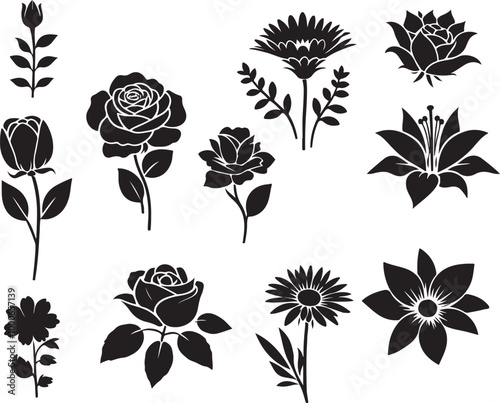 set of flower elements