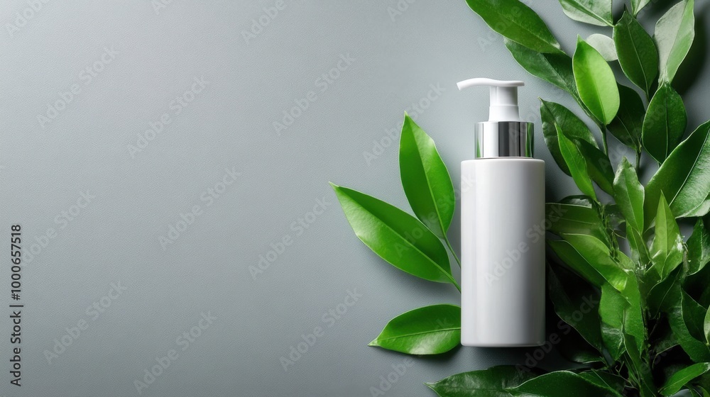 Eco-Friendly Cosmetic Bottle with Green Leaves Eco-Friendly Cosmetic Bottle with Green Leaves