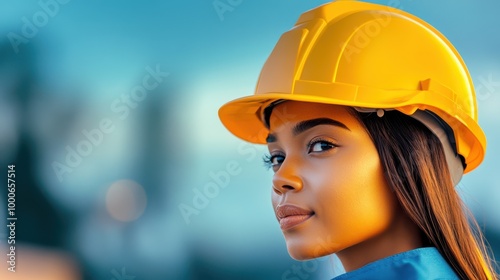 Female Construction Worker Wearing Hard Hat