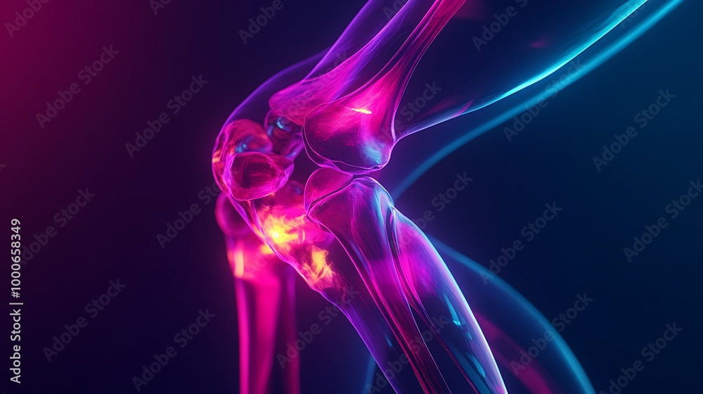 A knee joint with torn ligaments shown in holographic form A knee joint with torn ligaments shown in holographic form