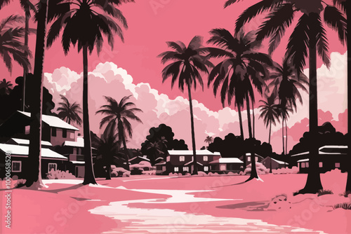 Laguna Beach style of a noir novel bookcover in pink and black