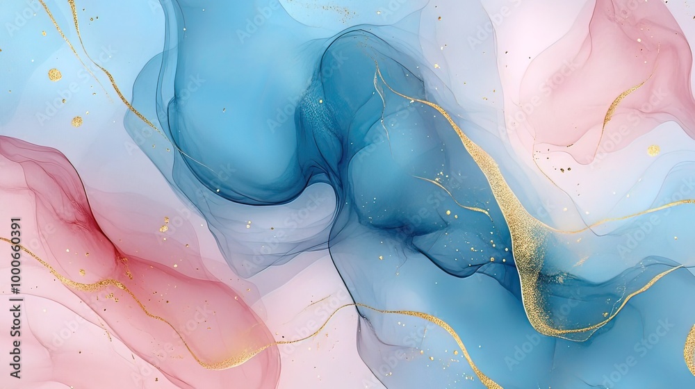 Abstract Art with Blue, Pink, and Gold Abstract Art with Blue, Pink, and Gold