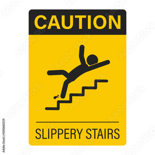Isolated label pictogram Caution Slippery Stairs, watch your step on stair sign