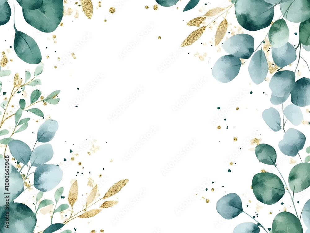 Watercolor eucalyptus garland frame isolated on a white background, a ...