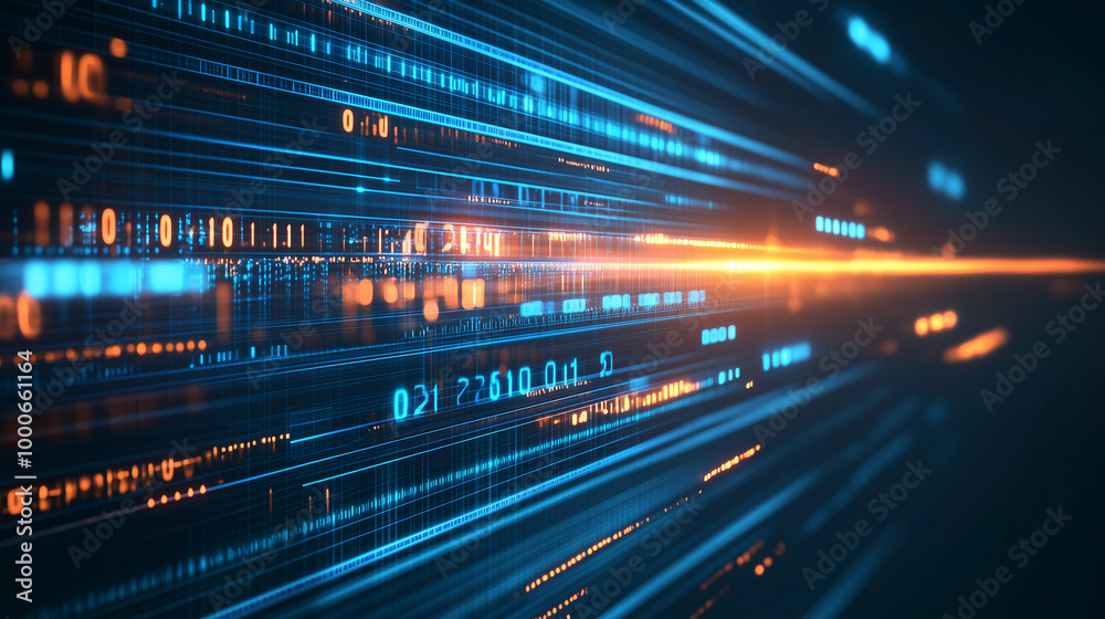 Abstract digital backgrounds with blue & orange lights. Signifies data flow in tech. Futuristic vibe. Abstract digital backgrounds with blue & orange lights. Signifies data flow in tech. Futuristic vibe.